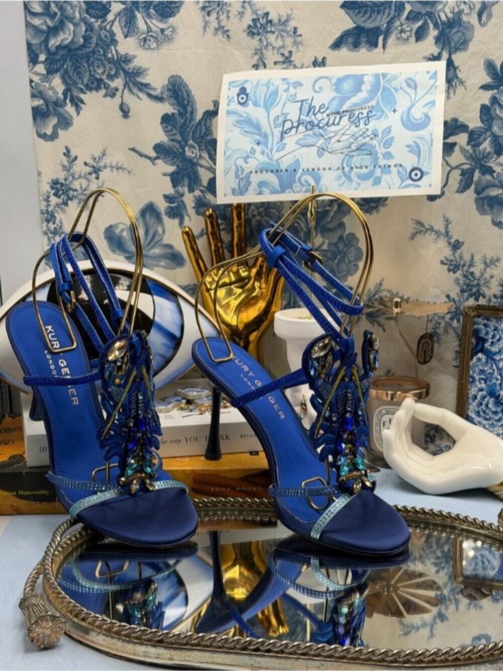 🆕 KURT GEIGER LONDON 🧿 NWOB Lobster Ankle Strap Satin Sandal, Blue - Sz 37 US7 - Picture 2 of 16